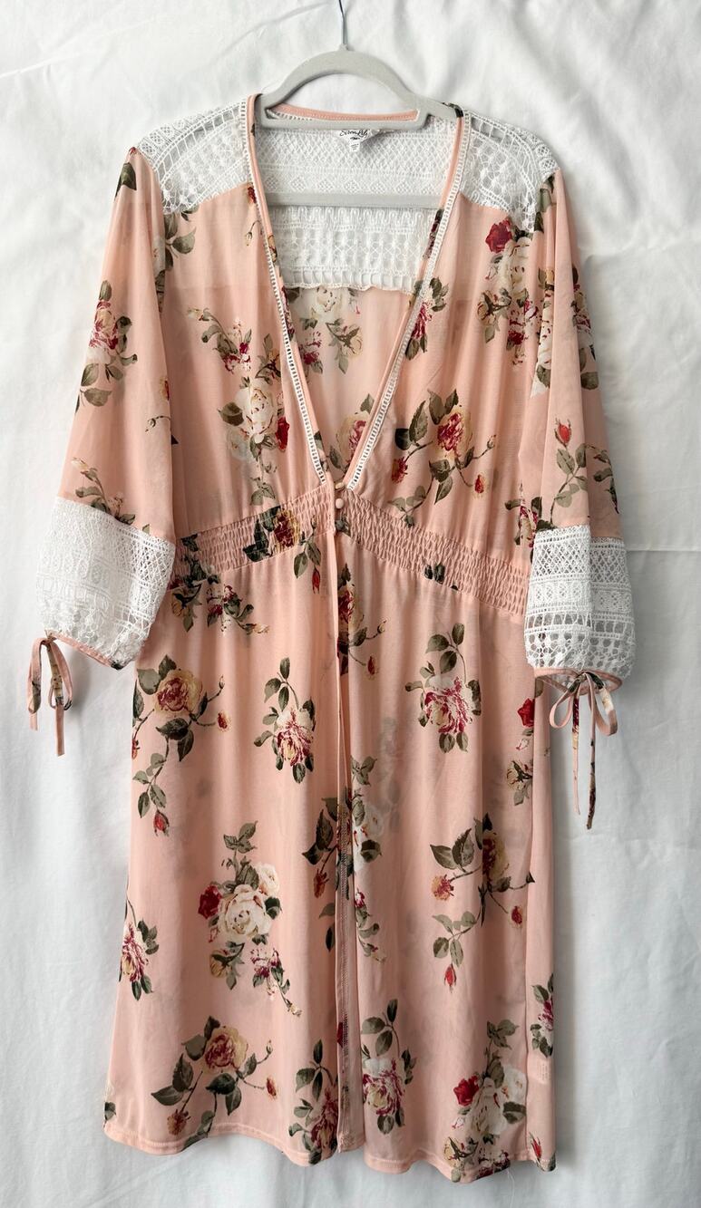 Siren Lily Whimsical Floral Mesh Open Front Duster Cardigan 2X